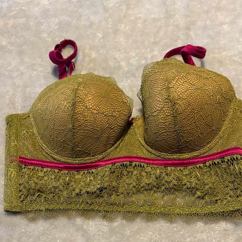 Intimissimi Lace Bra in Olive and Fuchsia